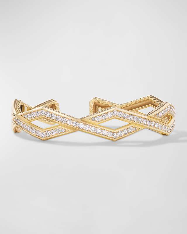 Pave Stax Cuff Bracelet with Diamonds in 18K Gold, 13