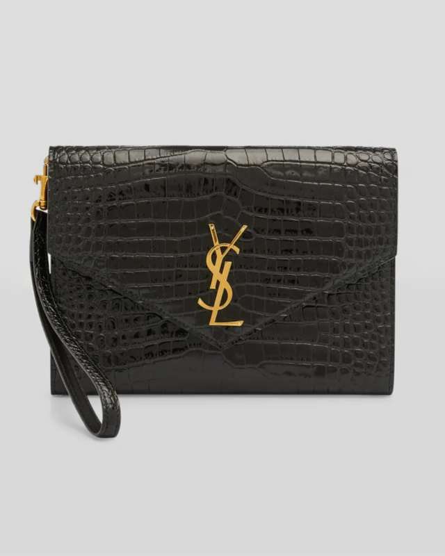 Envelope Flap YSL Clutch Bag in Croc-Embossed Leather