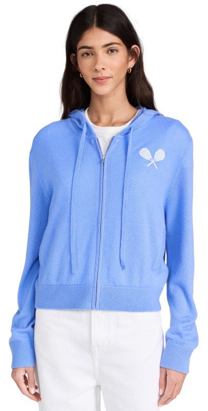 White + Warren Cashmere Racket Hoodie Cornflower Blue