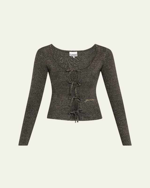 Sparkly Knit Tie-Front Blouse