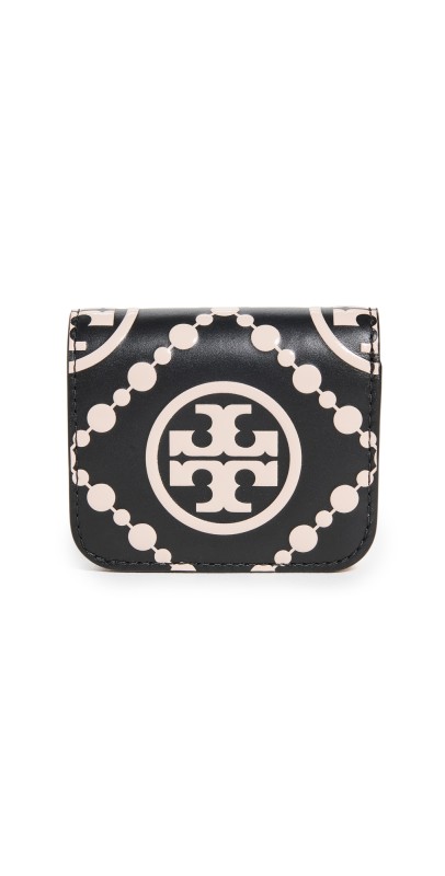Tory Burch T Monogram Contrast Embossed Mini Wallet Black / New Cream