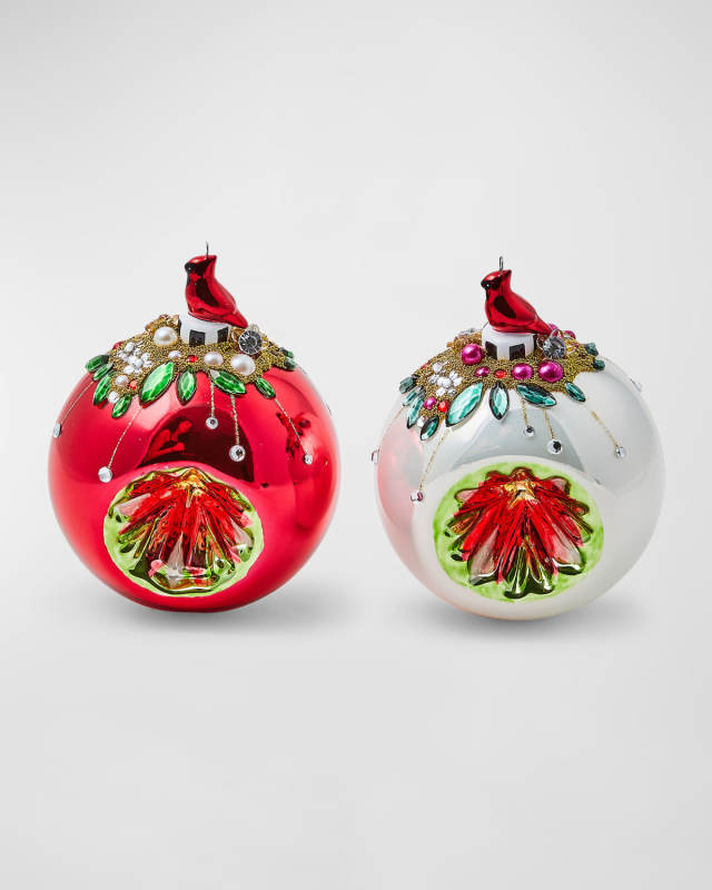 Cardinal Glass Reflector Ornaments, Set of 2