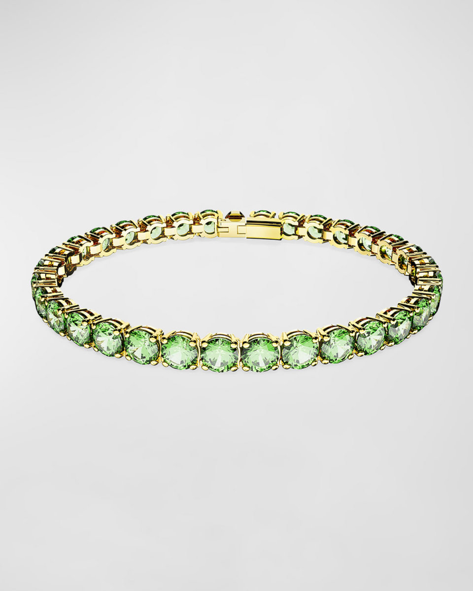 Matrix Gold-Tone Round-Cut Green Crystal Tennis Bracelet