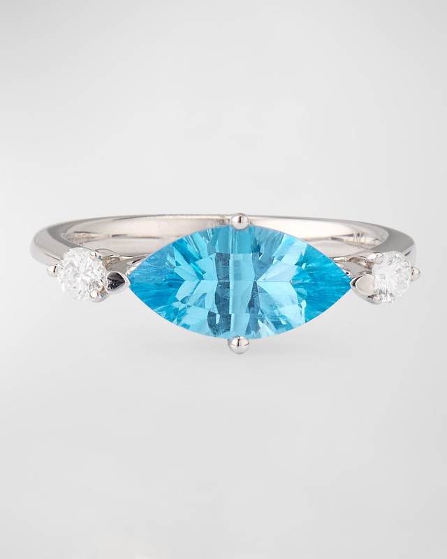Rocks 18K White Gold Marquise Blue Topaz and Diamond Accent Ring, Size 6