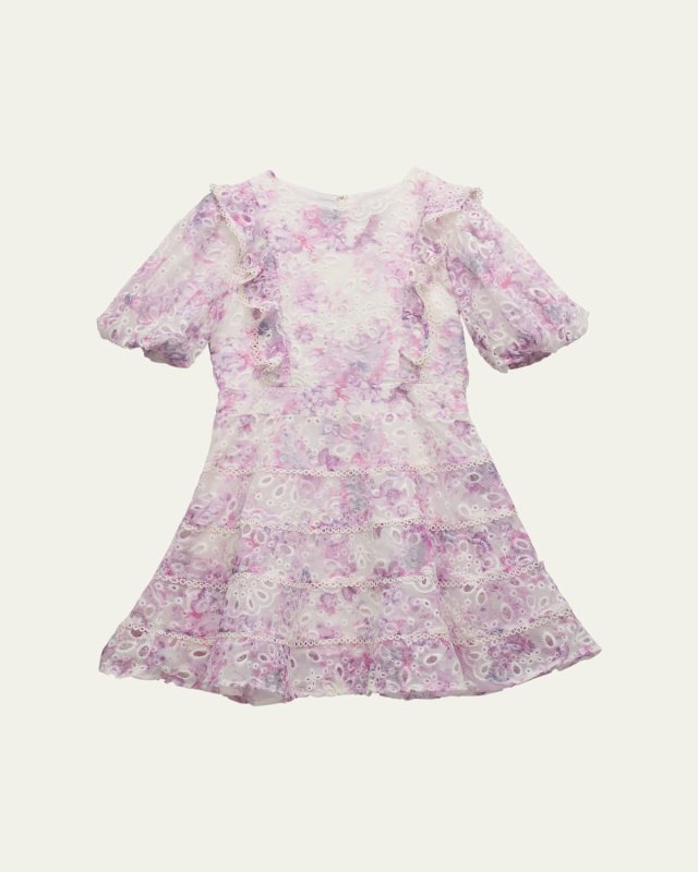 Girl's Annika Puff Sleeve Pastel Floral-Print Dress, Size 6-14
