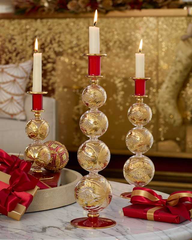 14" Red and Gold-Tone Candle Holder