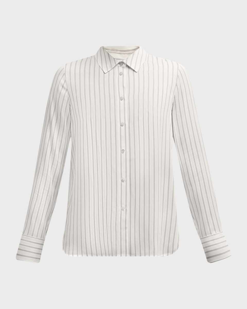 Slim-Fitted Silk Stripe Blouse