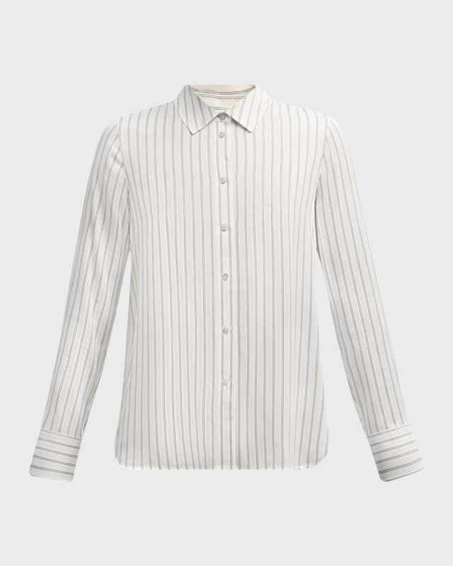Slim-Fitted Silk Stripe Blouse