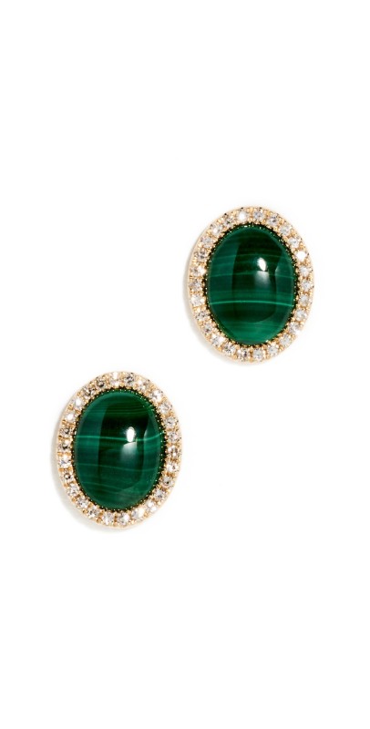 EF Collection 14k Diamond & Malachite Stud Earrings Malachite