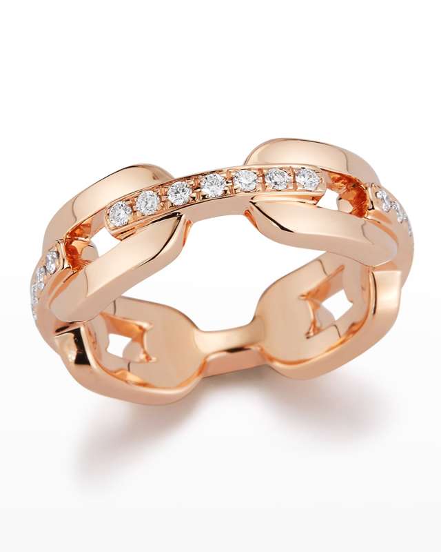 Saxon Rose Gold Diamond Bar Flat Chain Link Ring Size 7