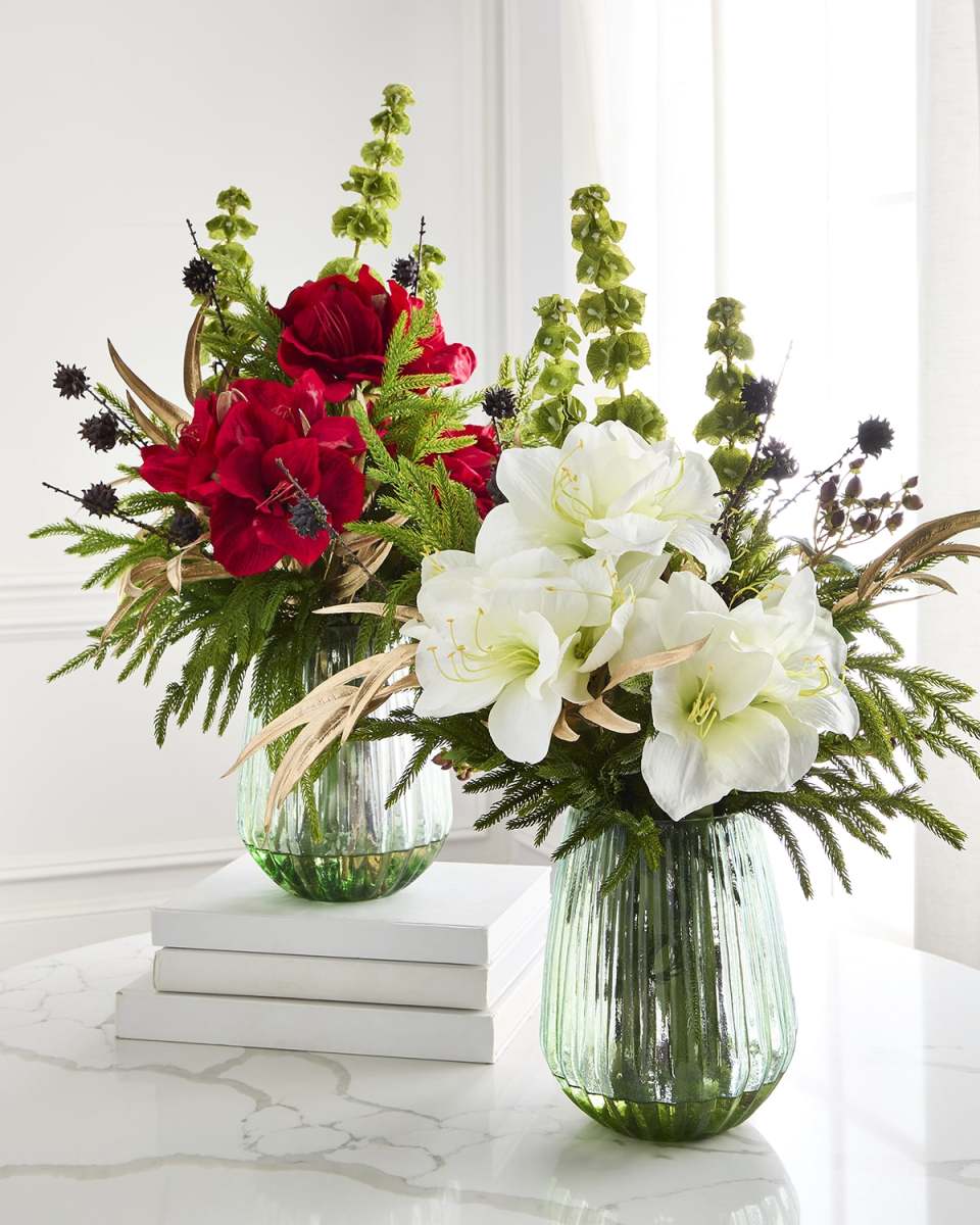 Christmas 27" Faux Floral Arrangement in Green Glass Vase