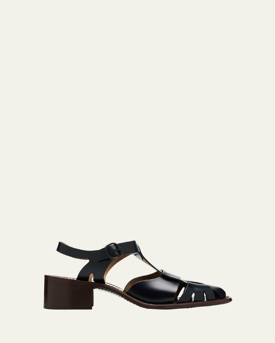 Pesca Leather T-Strap Heeled Fisherman Sandals