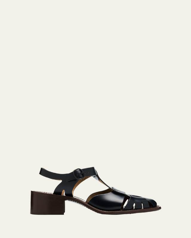 Pesca Leather T-Strap Heeled Fisherman Sandals