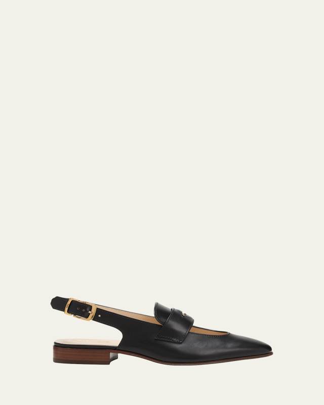 Leather Cutout Slingback Ballerina Loafers