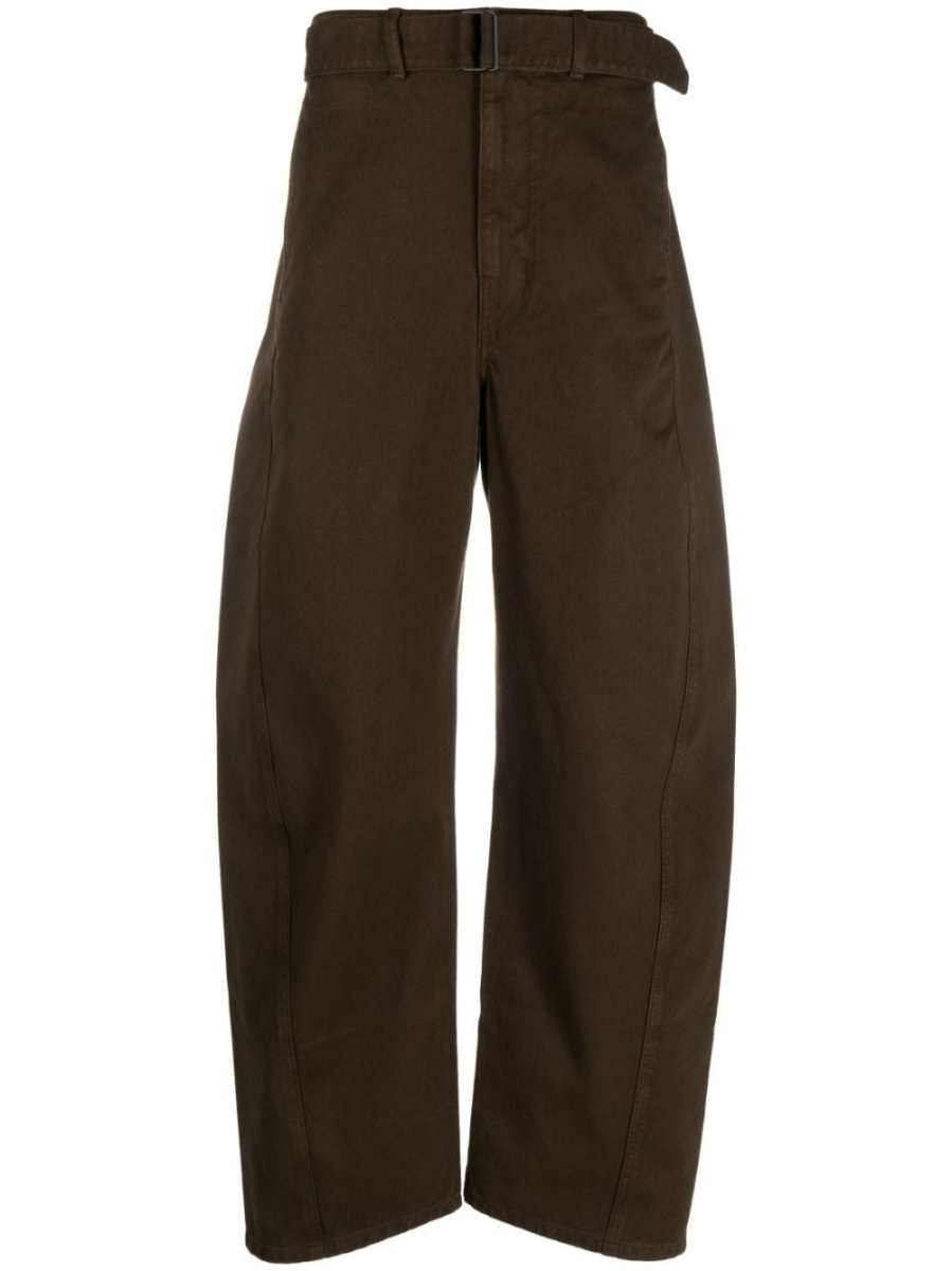 Twisted belted garment-dyed jeans