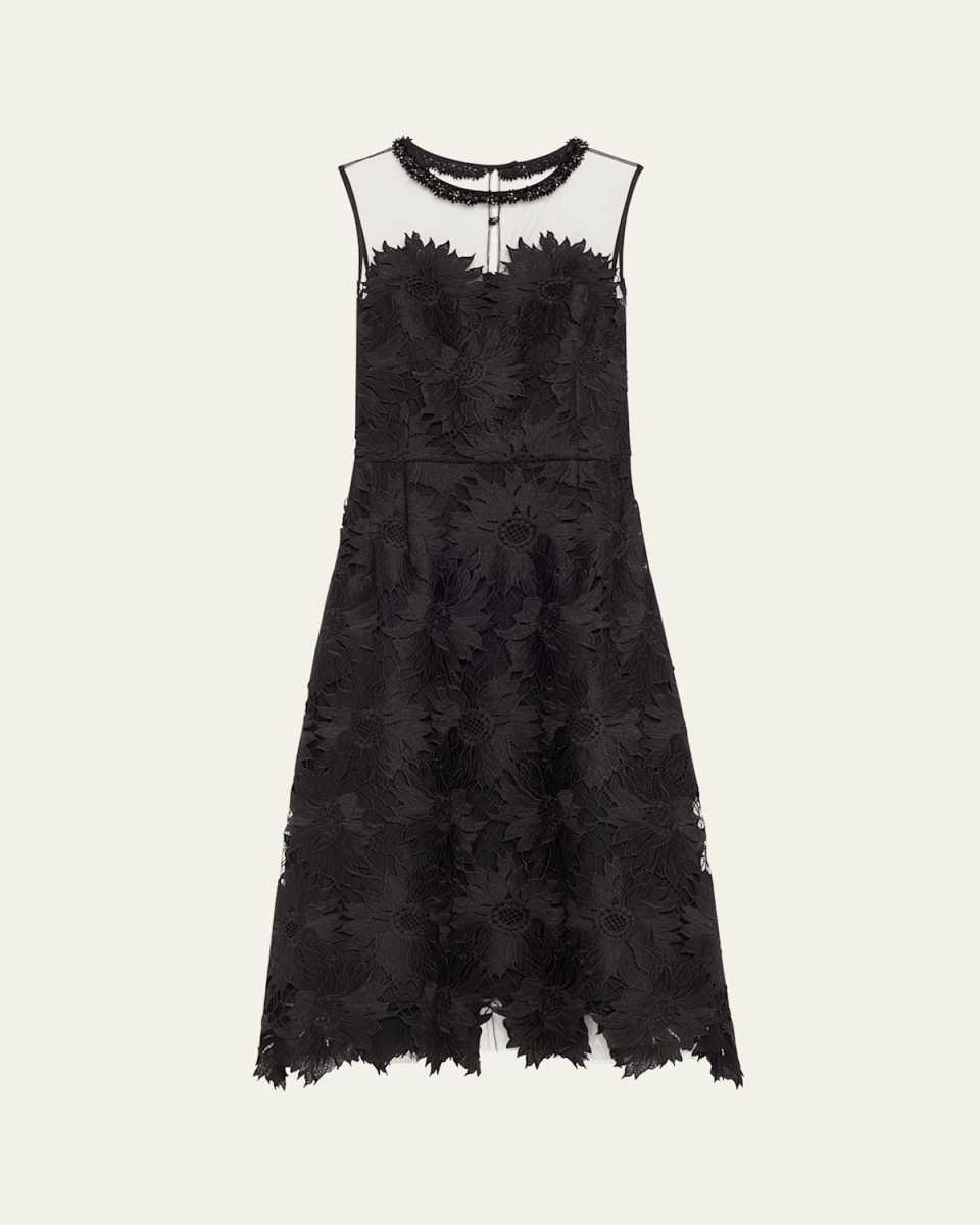 Beaded Floral Lace Midi Dress