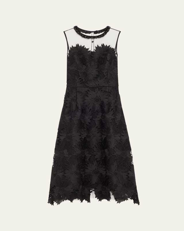 Beaded Floral Lace Midi Dress