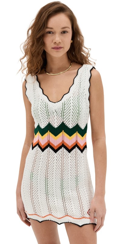 Casablanca Chevron Lace Dress White / Multi