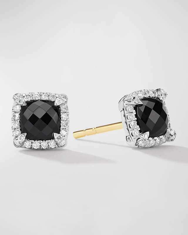 5mm Chatelaine Pavé Bezel Stud Earrings with Gemstone and Diamonds in Silver