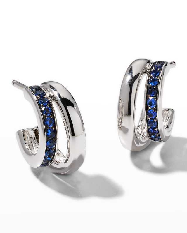 Iconica 18K White Gold and Sapphire Double Hoop Earrings