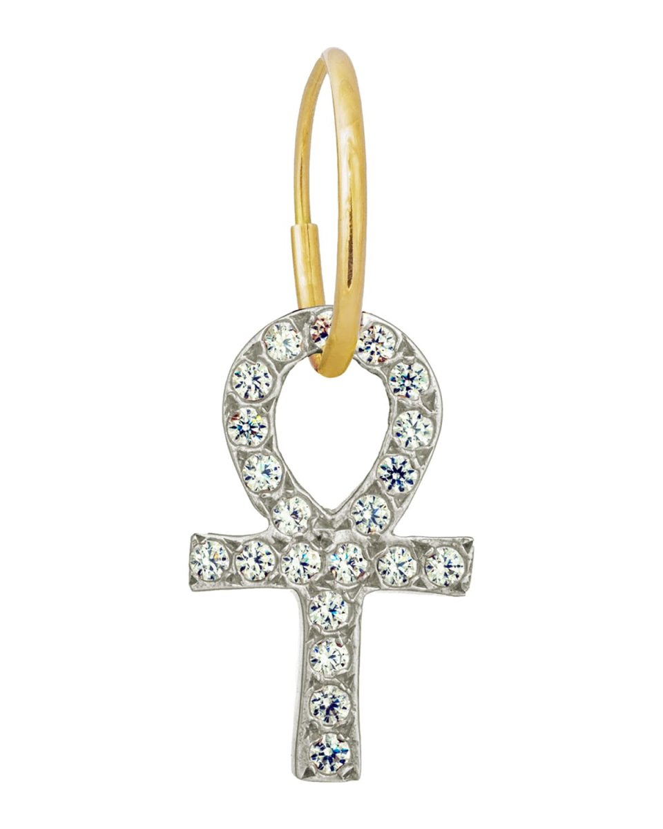 Medium Ankh Single Earring with Cubic Zirconia
