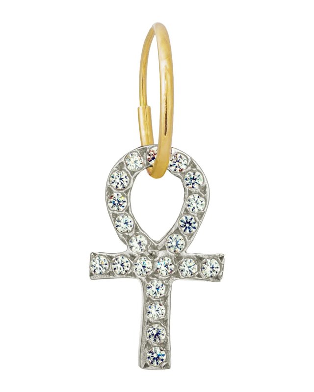 Medium Ankh Single Earring with Cubic Zirconia