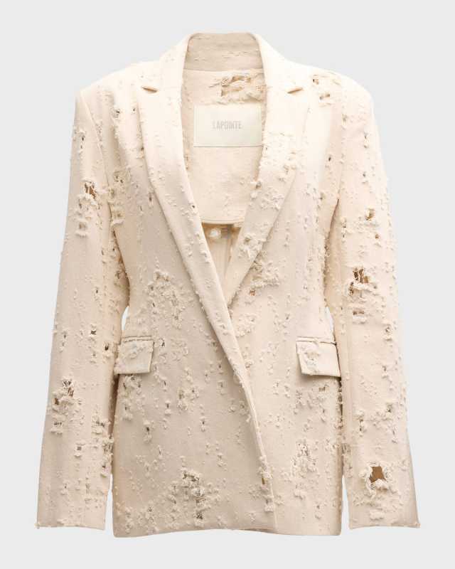 Distressed Denim Single-Breasted Relaxed Contour Blazer