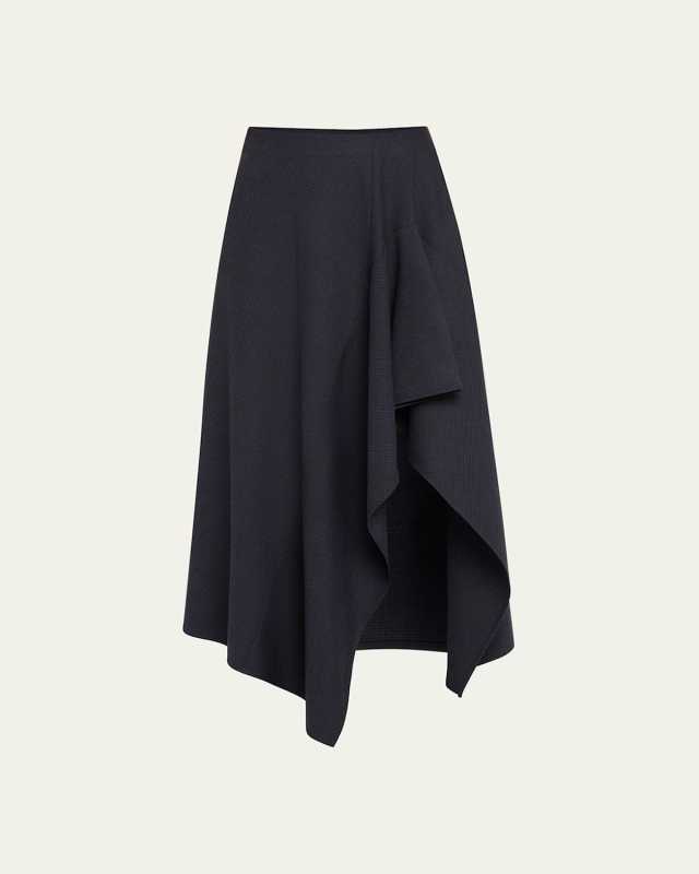 Draped Navy Midi Skirt