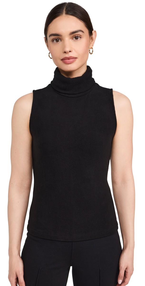 Stateside Honeylux Flat Back Rib Sleeveless Turtleneck Black
