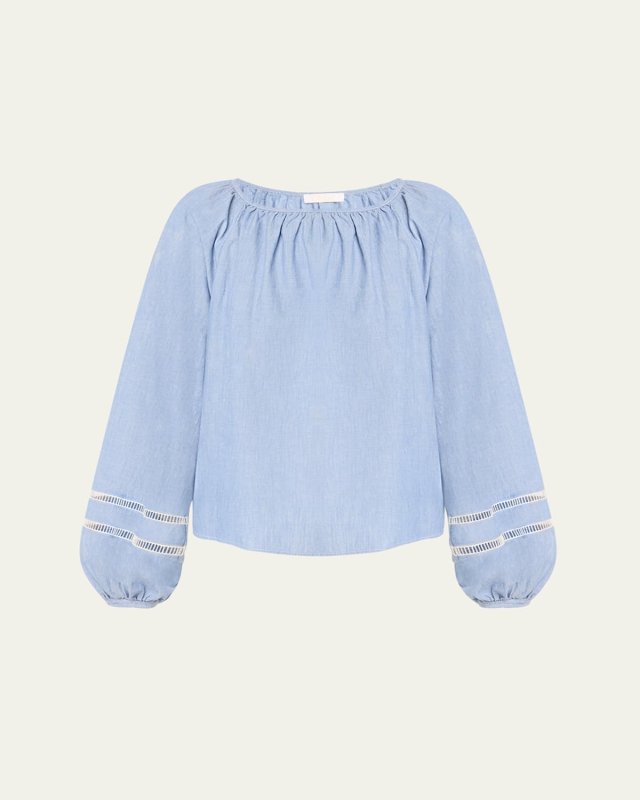 x High Summer Chambray Blouse with Netted Detailing