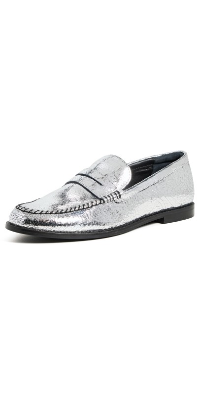 Free People Blanket Stitch Loafers Pale Pewter Leather