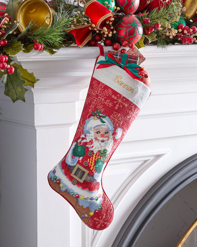 Retro Santa Holiday Stocking, Personalized