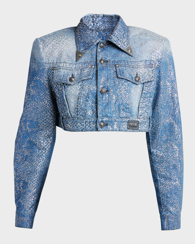Cropped Metallic Paint Denim Jacket