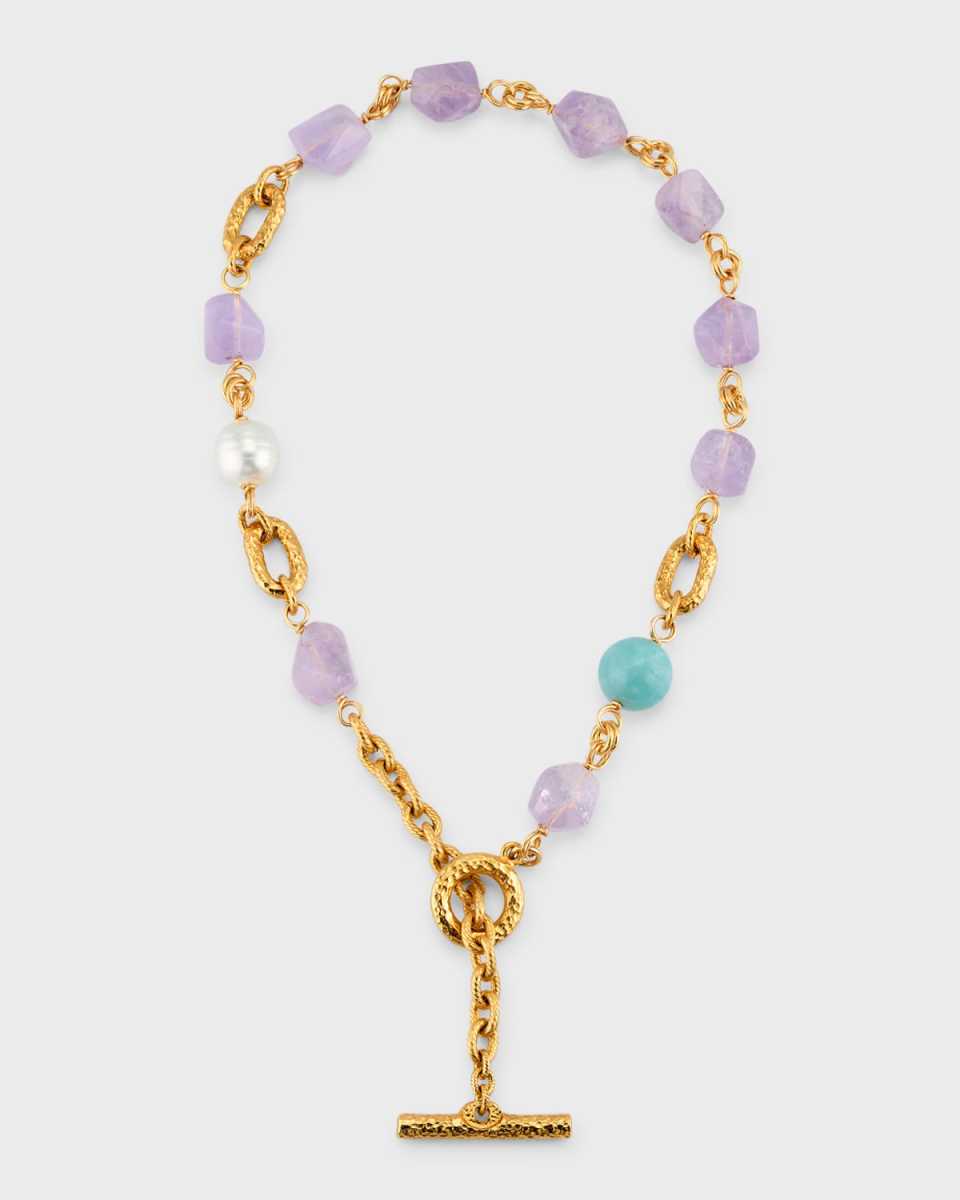 Pearl and Semiprecious Stone Toggle Necklace