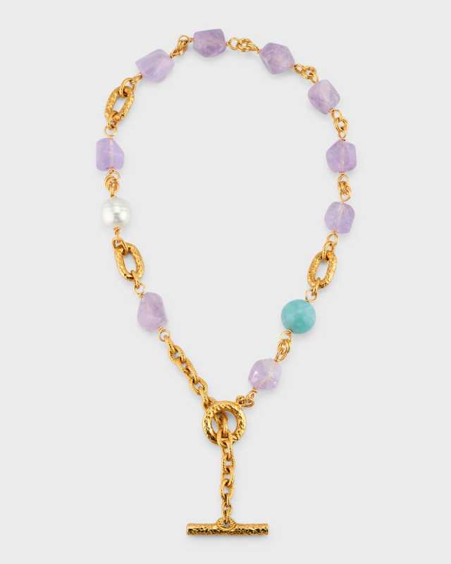 Pearl and Semiprecious Stone Toggle Necklace