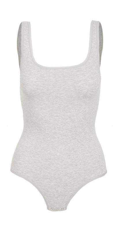 Yummie Ruby Cotton Shaping Thong Bodysuit Heather Grey