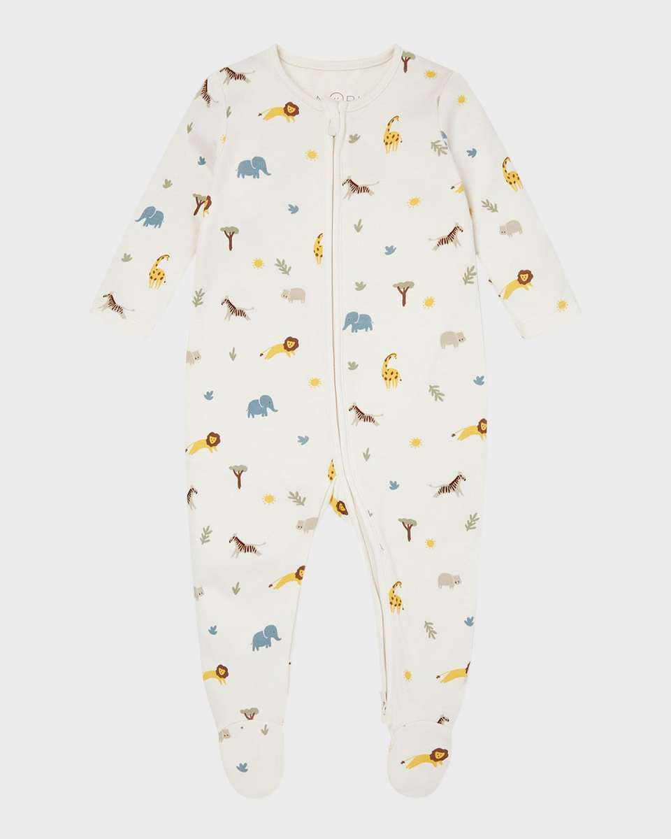 Kid's Safari-Print Zip Up Sleeper, Size Newborn-12