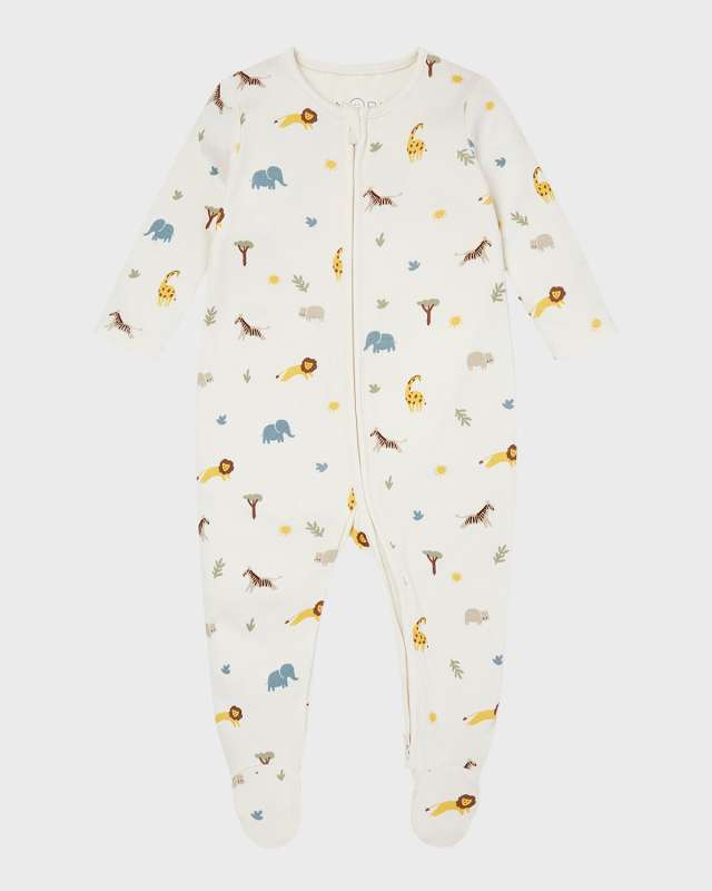 Kid's Safari-Print Zip Up Sleeper, Size Newborn-12