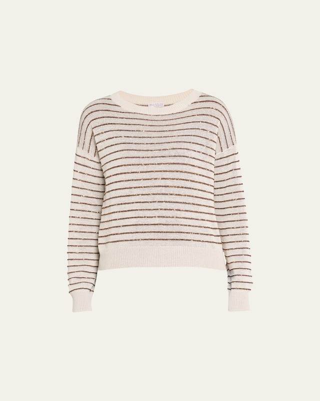 Cotton Glam Stripe Ls Crew Neck Knit