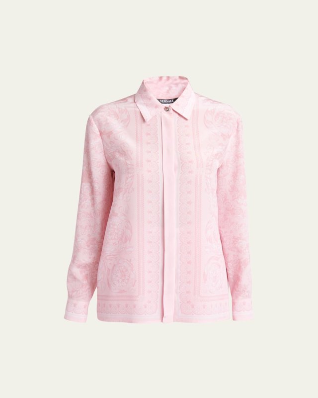 Crepe De Chine Baroque-Print Shirt