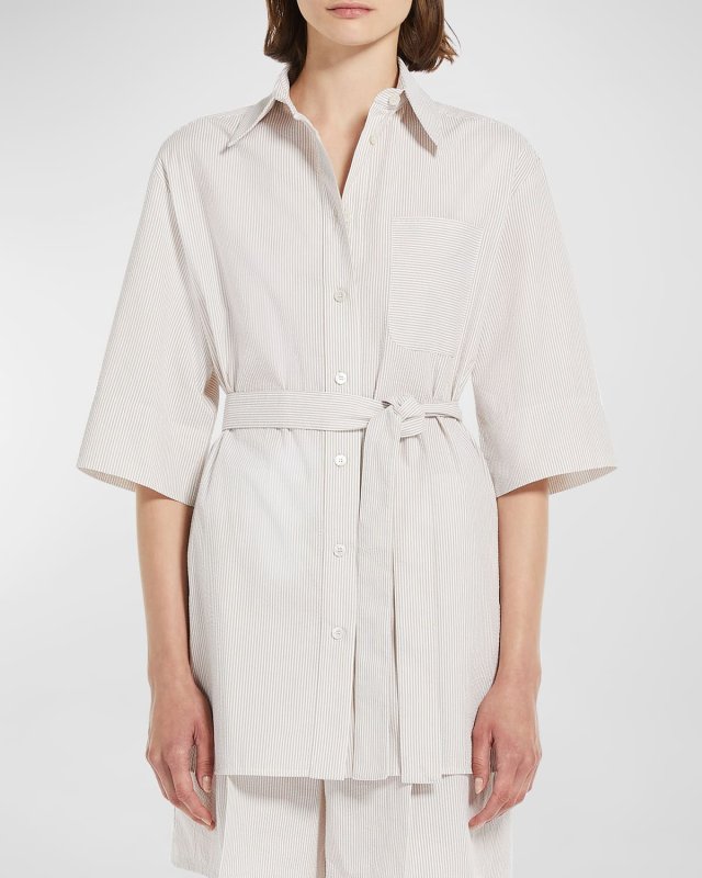 Texas Belted Striped Seersucker Shirt