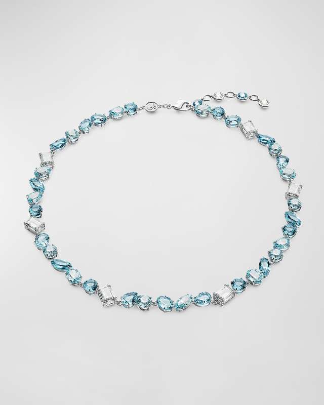 Gema Rhodium-Plated Mix-Cut Blue Crystal Necklace