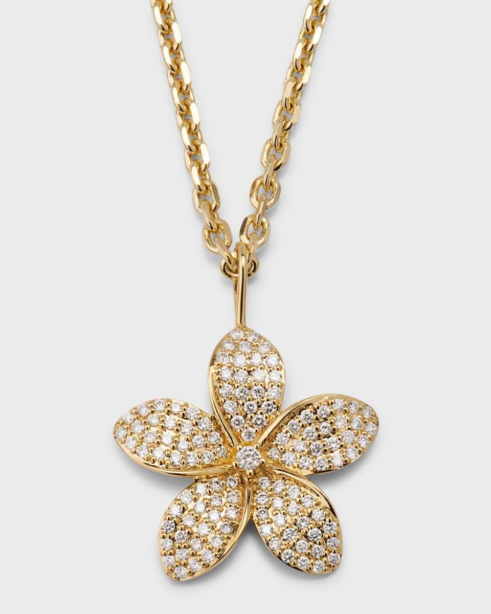 Large Plumeria Charm on Diamond Cut Cable Chain Necklace, 20"L