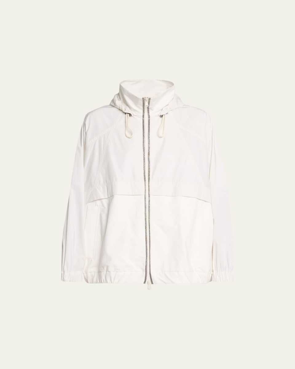 Cotton Felpa Taffeta Jacket with Monili Detail