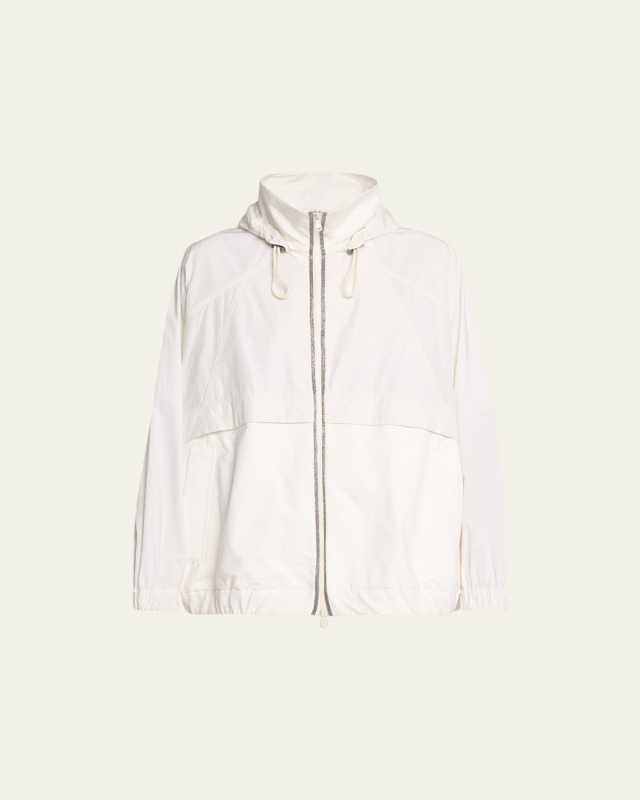 Cotton Felpa Taffeta Jacket with Monili Detail