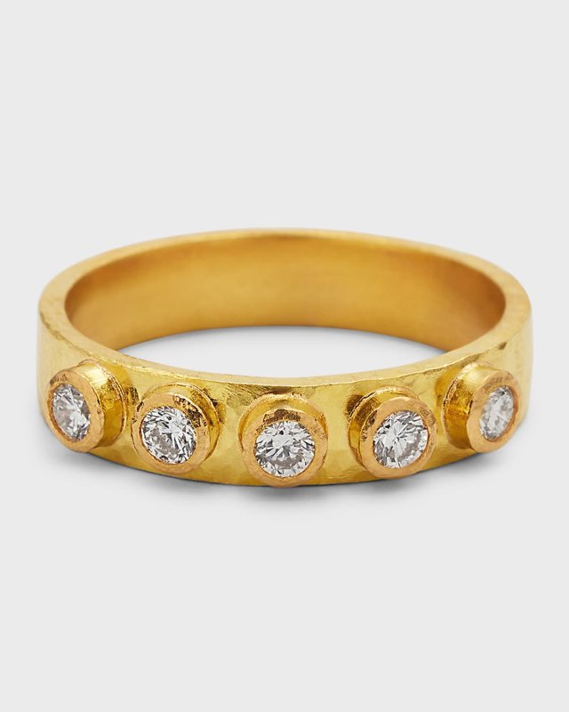 19K Yellow Gold Diamond Flat Ribbon Stack Ring, Size