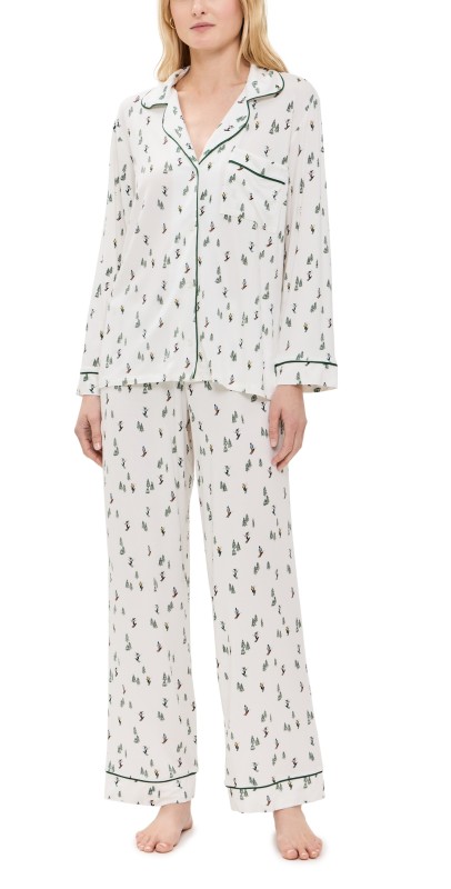 Eberjey Gisele Printed Long Pj Set Alpine Skier Ivory/Forest Gree