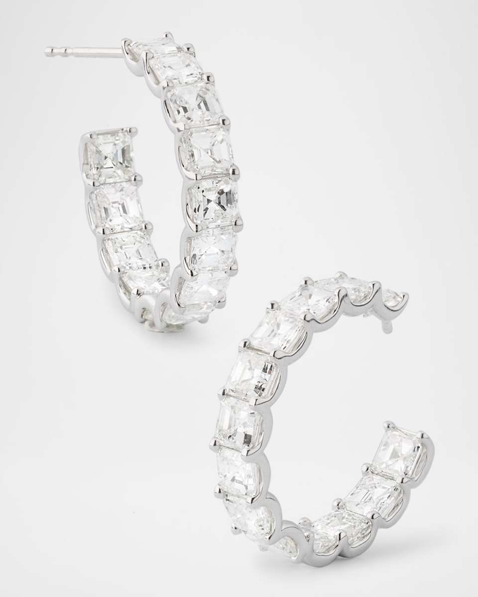 18K White Gold Inside Out Diamond Hoop Earrings, 11.70tcw, 1"L