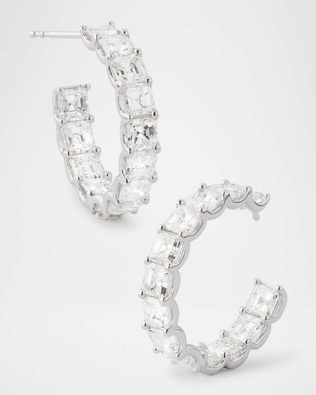 18K White Gold Inside Out Diamond Hoop Earrings, 11.70tcw, 1"L