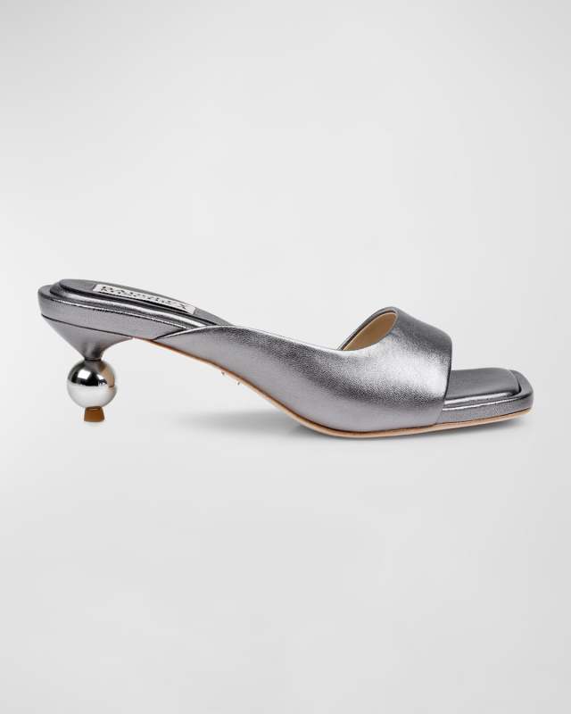 Baila Asymmetrical Metallic Mule Sandals